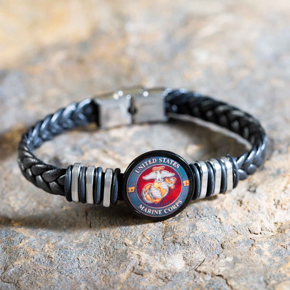 USMC Two-tone Braided Leather Bracelet - SGT GRIT