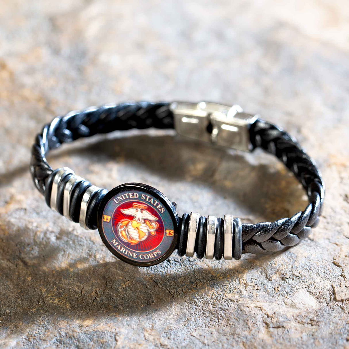 USMC Two-tone Braided Leather Bracelet - SGT GRIT