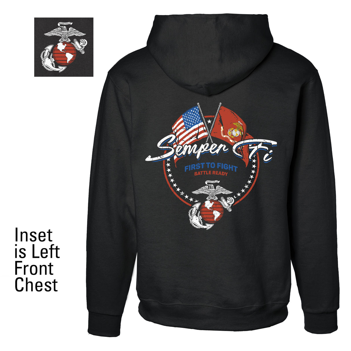 Semper Fi Crossed Flags Hoodie- Back Design - SGT GRIT