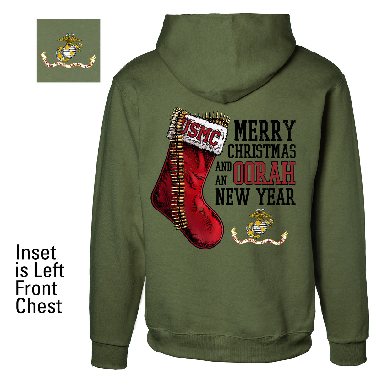 USMC Christmas Stocking Hoodie- Left Chest - SGT GRIT