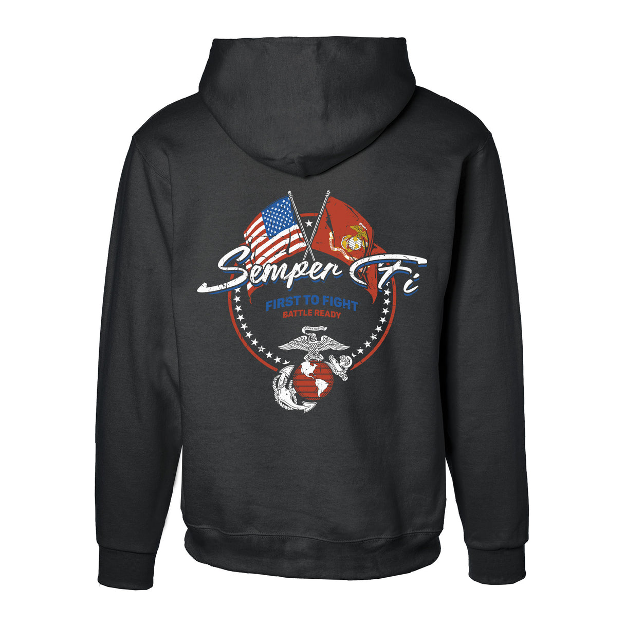Semper Fi Crossed Flags Hoodie- Back Design - SGT GRIT