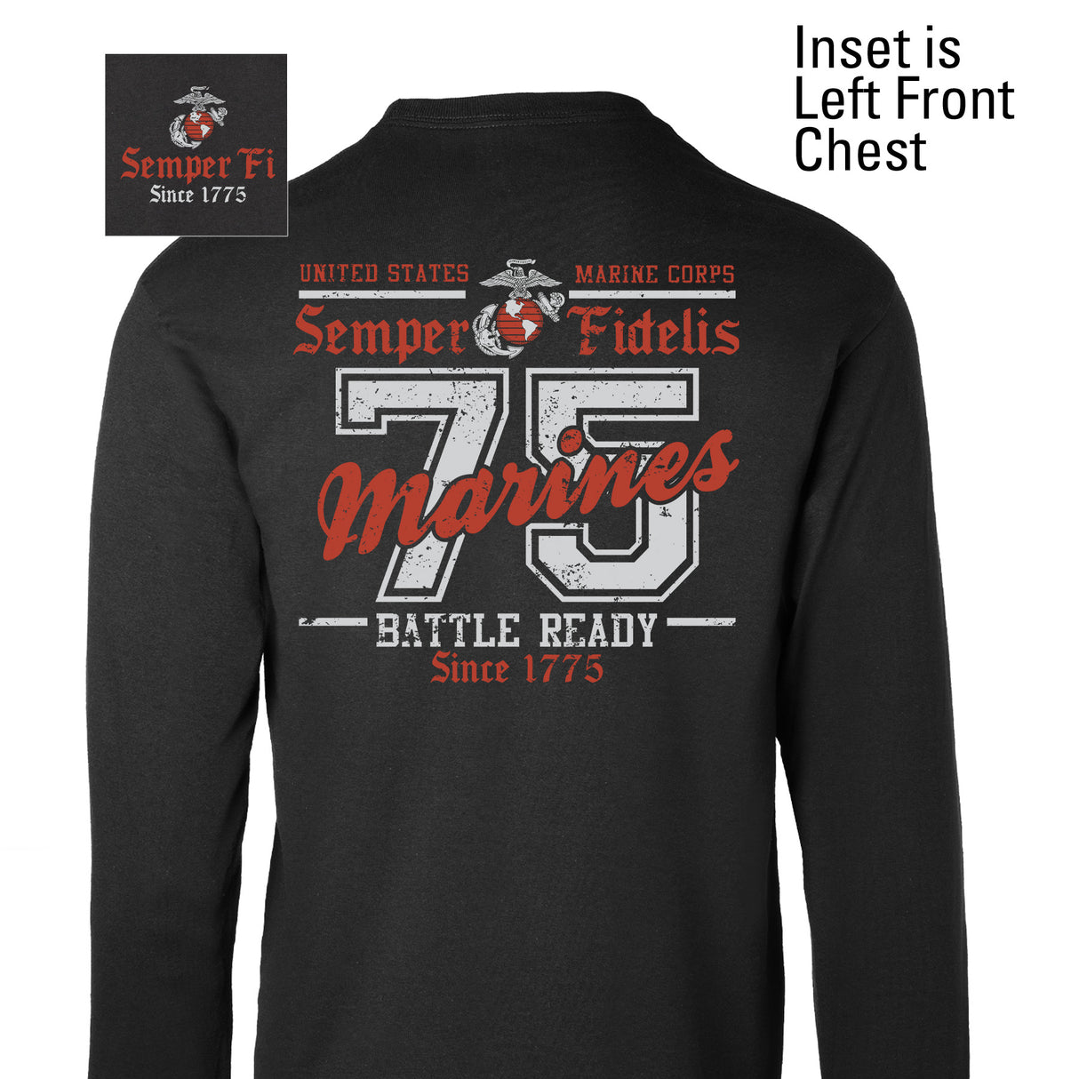 USMC Battle Ready ’75 Long Sleeve T-Shirt – Back Design - SGT GRIT
