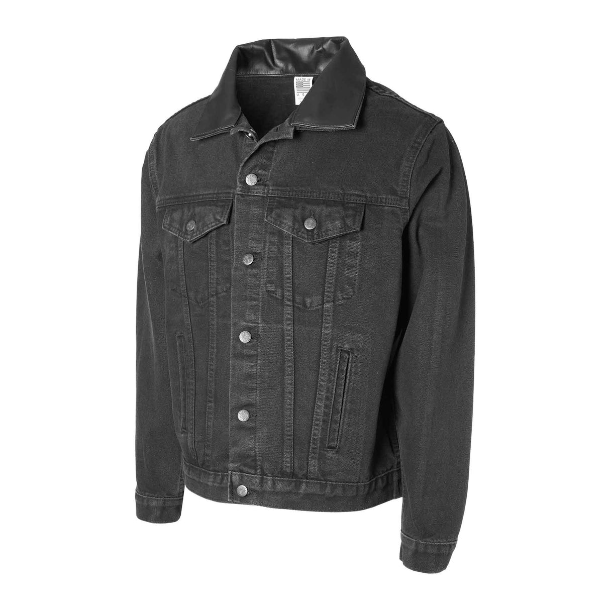 Embossed Black Denim Leather Jacket - SGT GRIT