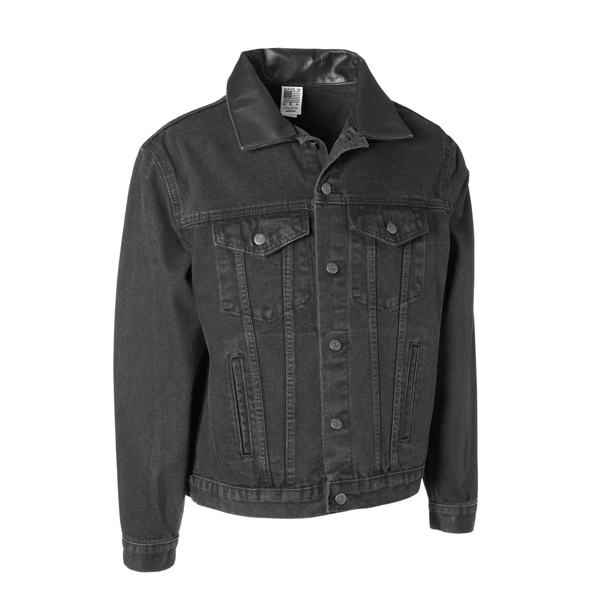 Embossed Black Denim Leather Jacket - SGT GRIT