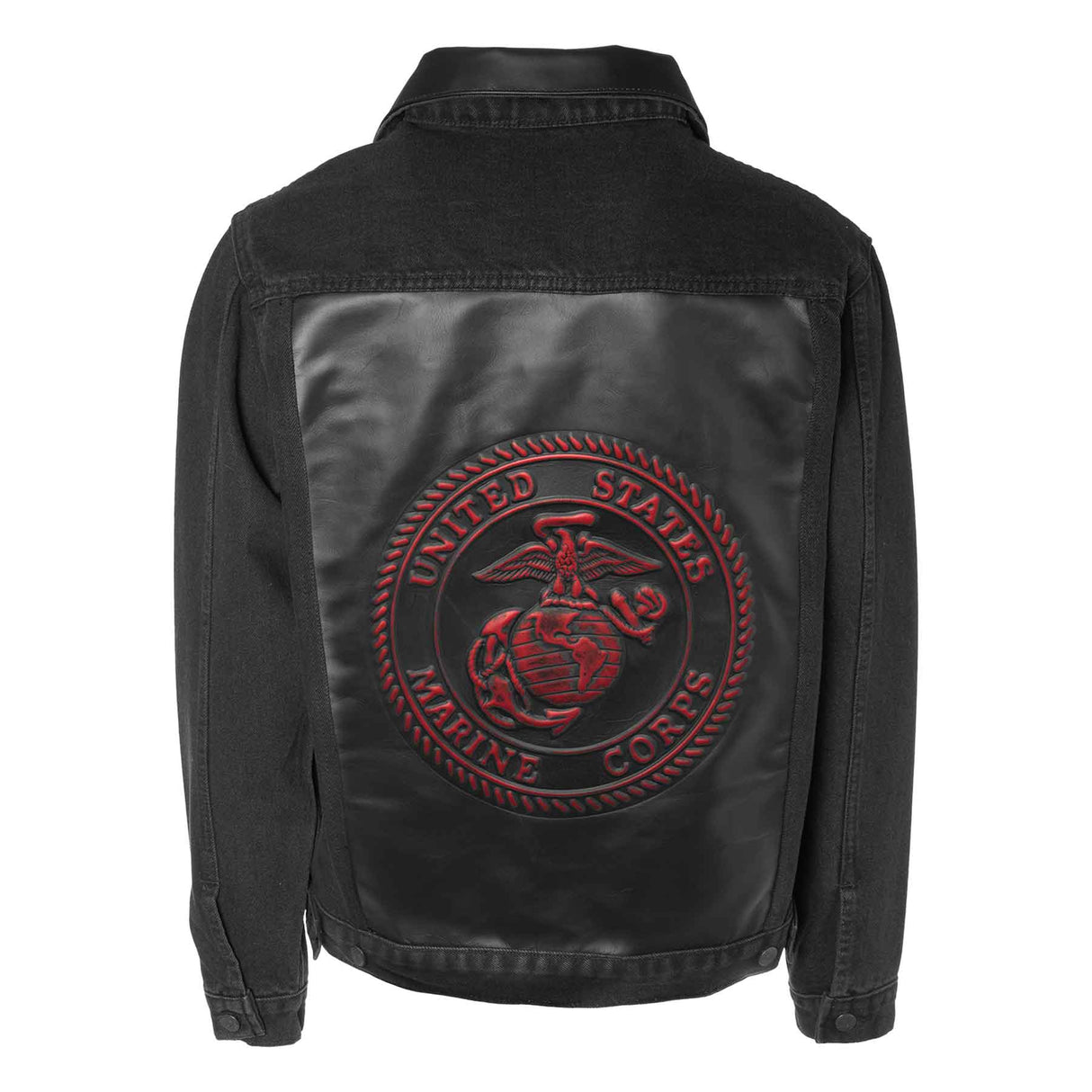 Embossed Black Denim Leather Jacket - SGT GRIT