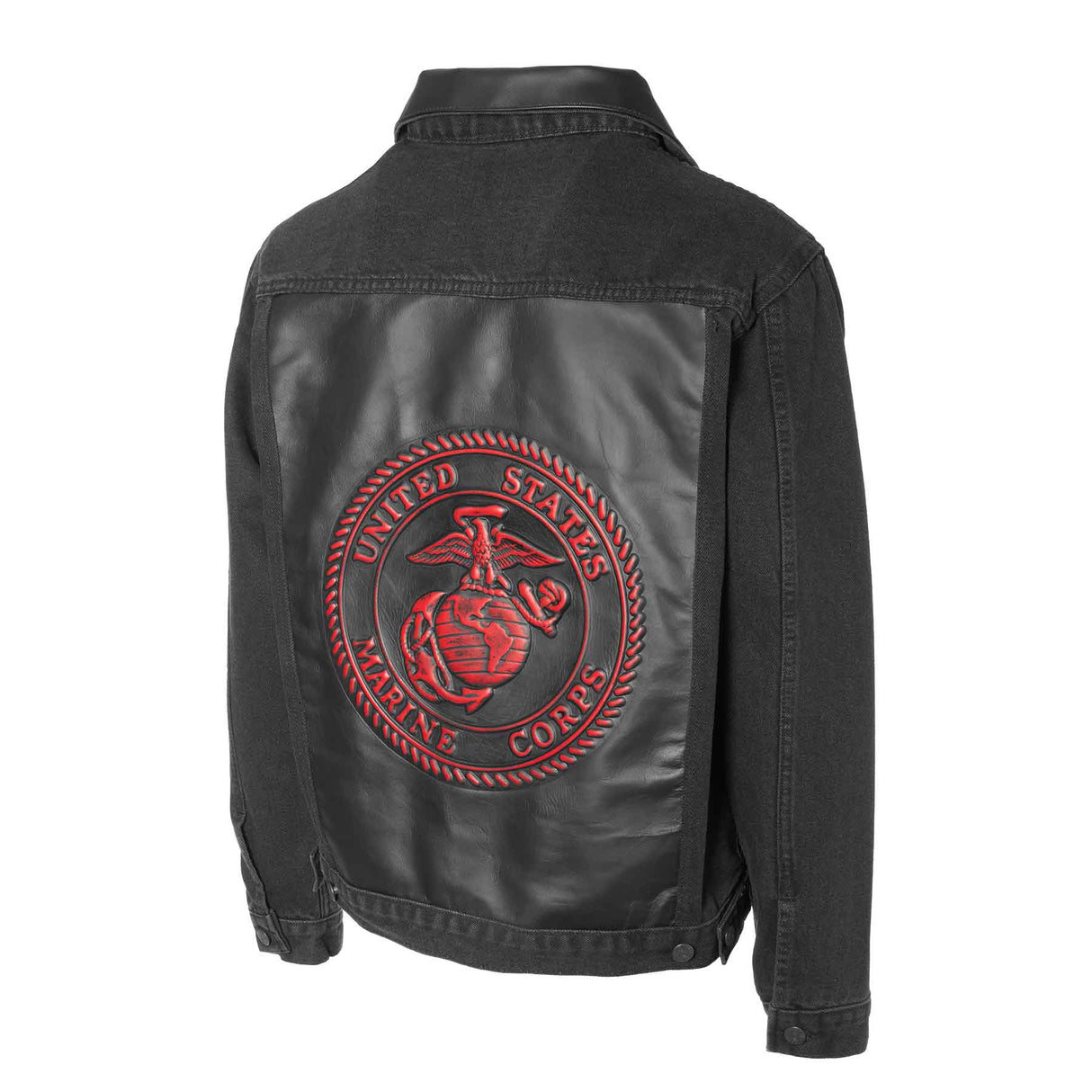 Embossed Black Denim Leather Jacket - SGT GRIT