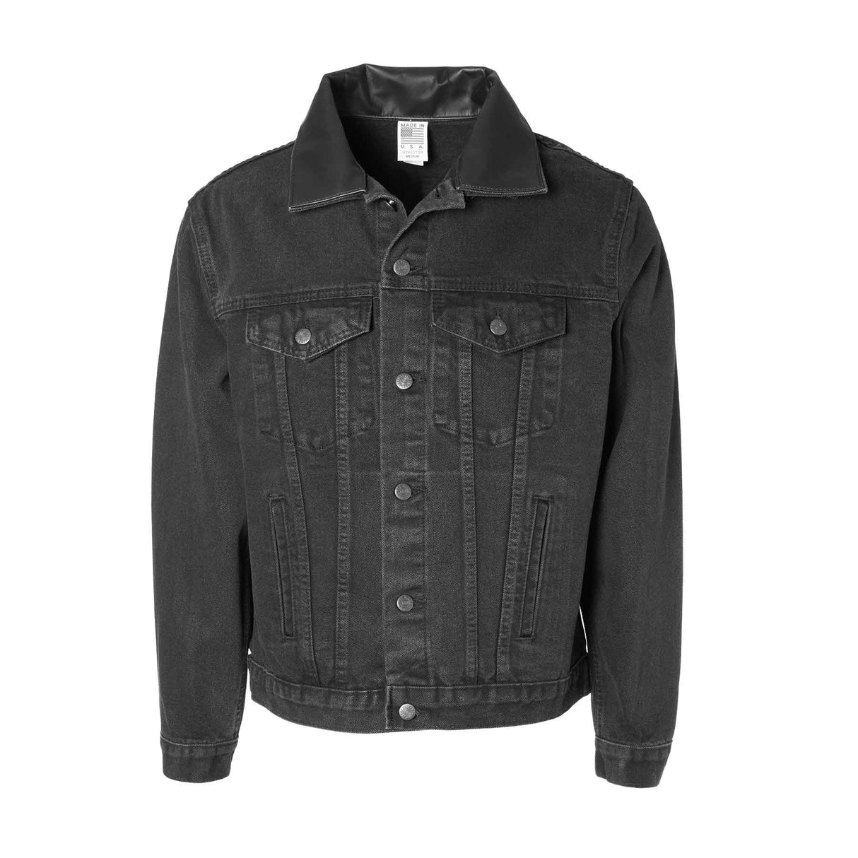 Embossed Black Denim Leather Jacket - SGT GRIT