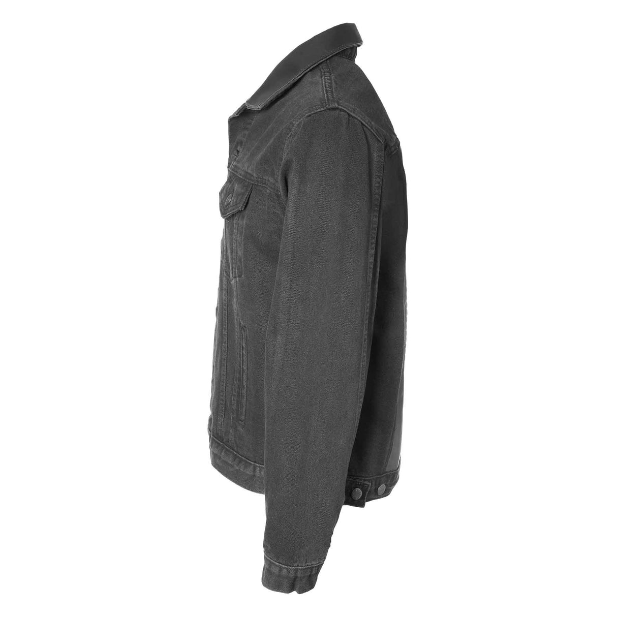 Embossed Black Denim Leather Jacket - SGT GRIT