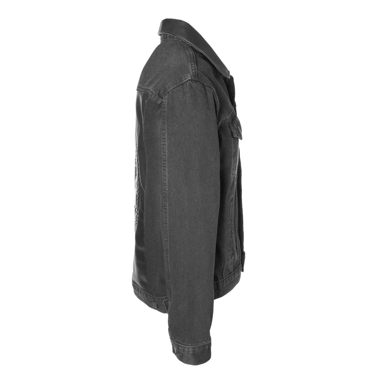 Embossed Black Denim Leather Jacket - SGT GRIT