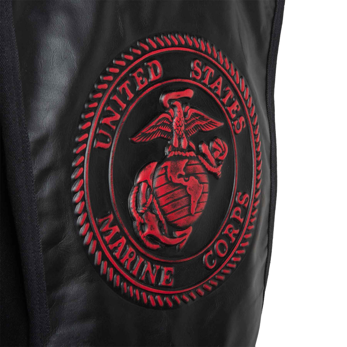 Embossed Black Denim Leather Jacket - SGT GRIT
