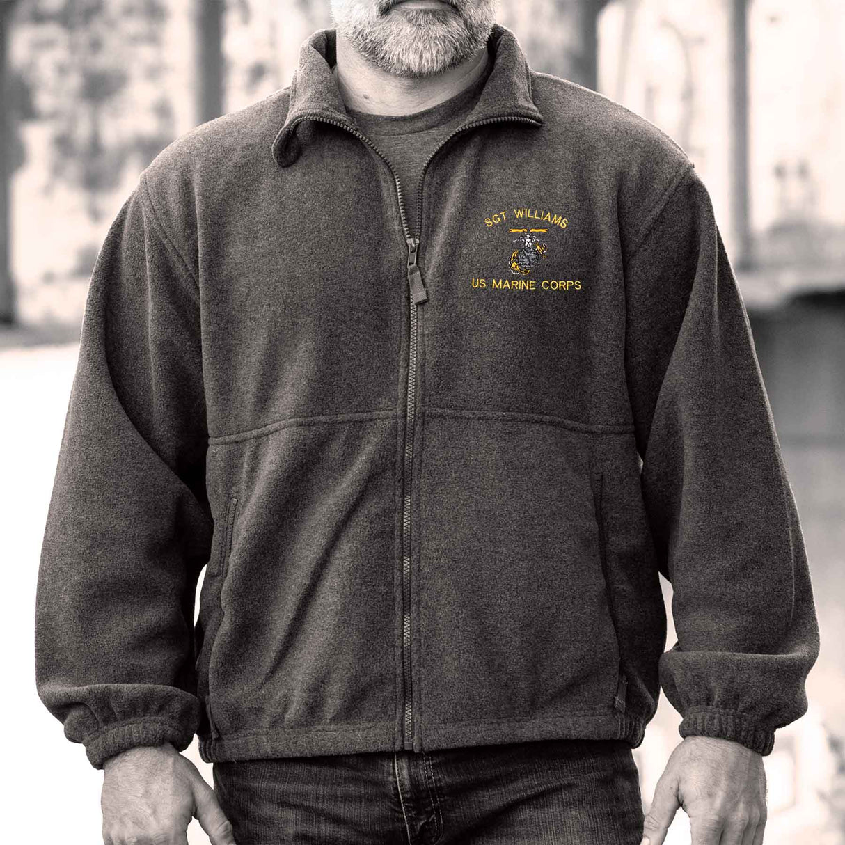 Custom USMC Embroidered Full Zip Fleece Jacket - SGT GRIT