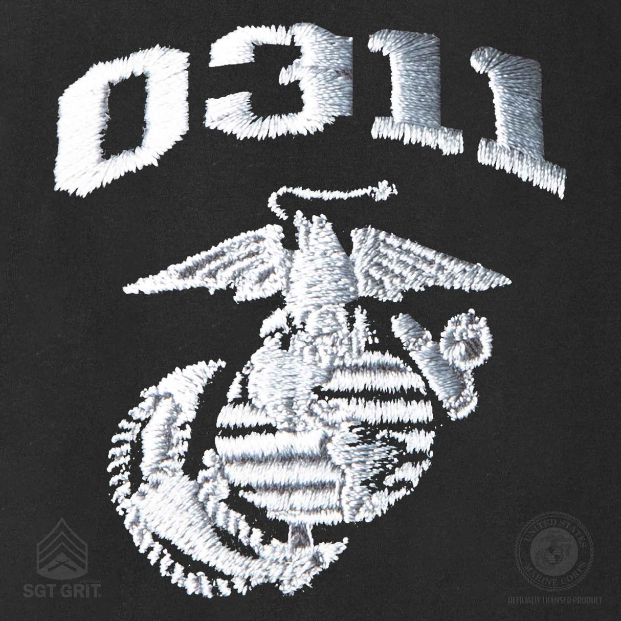 USMC Personalized MOS Embroidered Full Zip Hoodie - Black with Gray - SGT GRIT