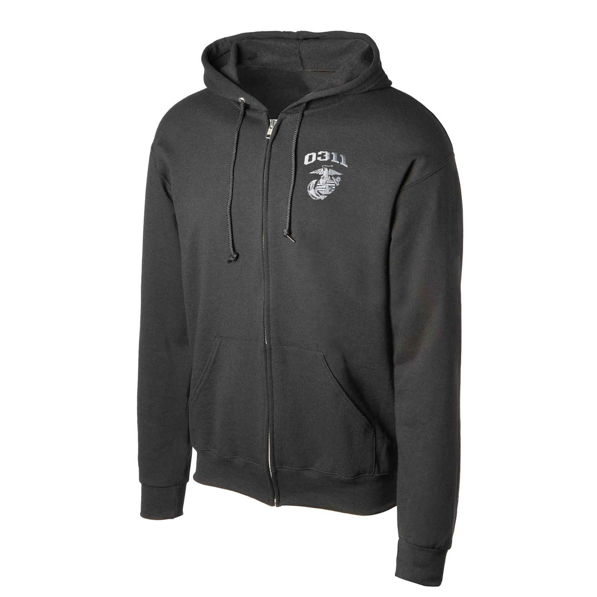 USMC Personalized MOS Embroidered Full Zip Hoodie - Black with Gray - SGT GRIT