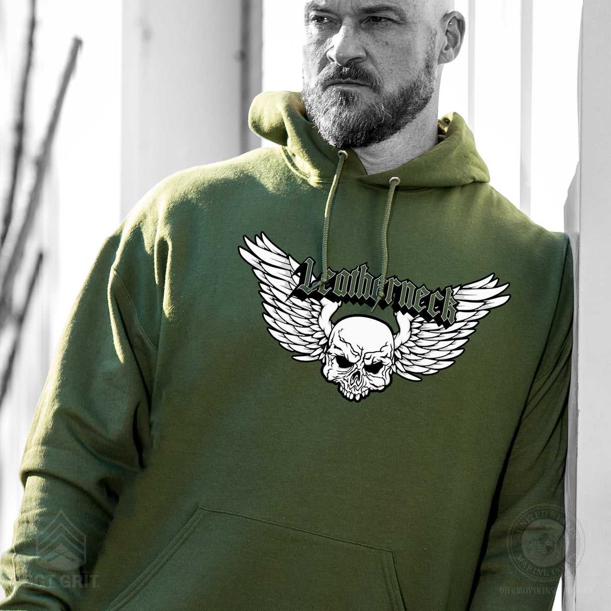 Leatherneck Skull Hoodie - OD Green - SGT GRIT