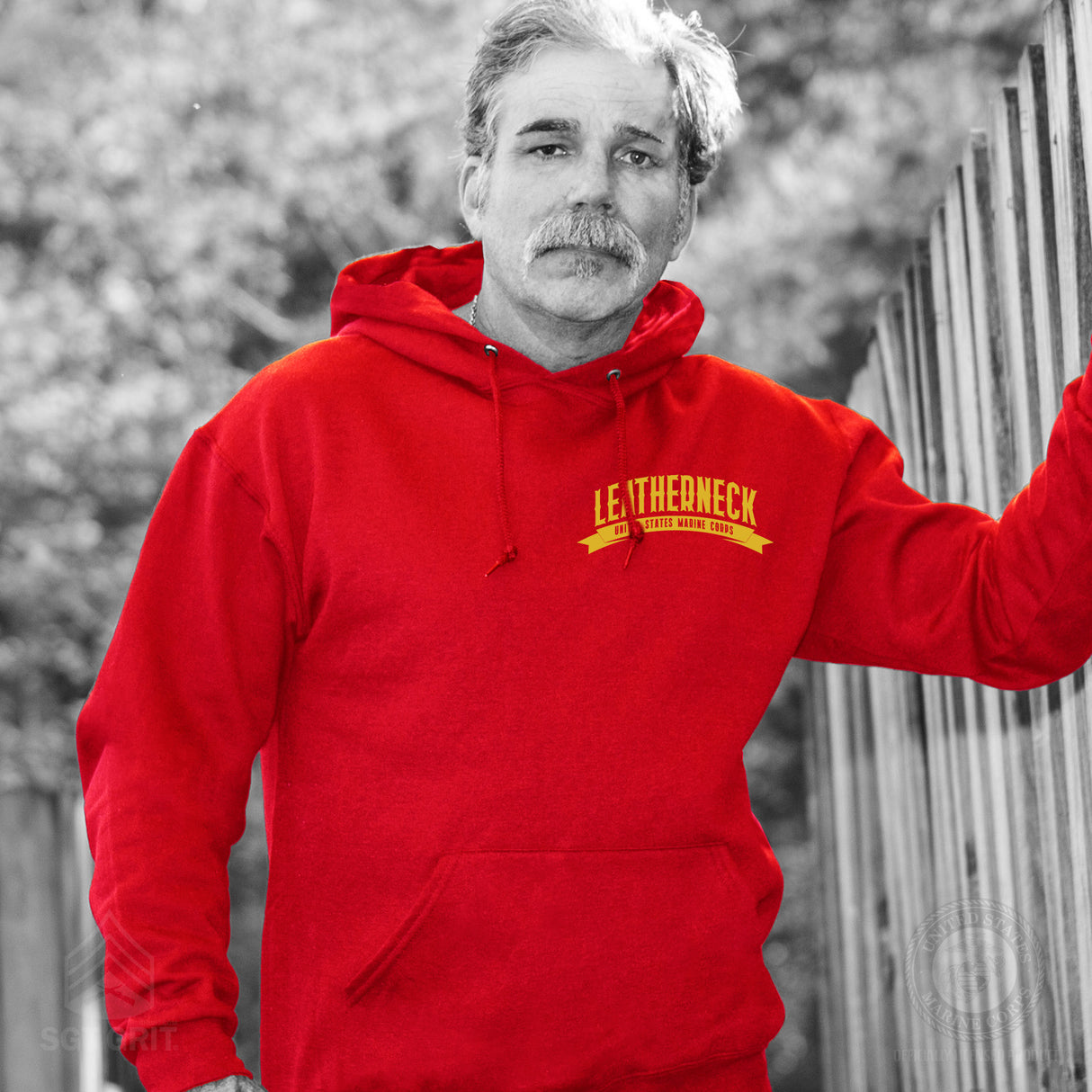 USMC Leatherneck Left Chest Hoodie- Red - SGT GRIT