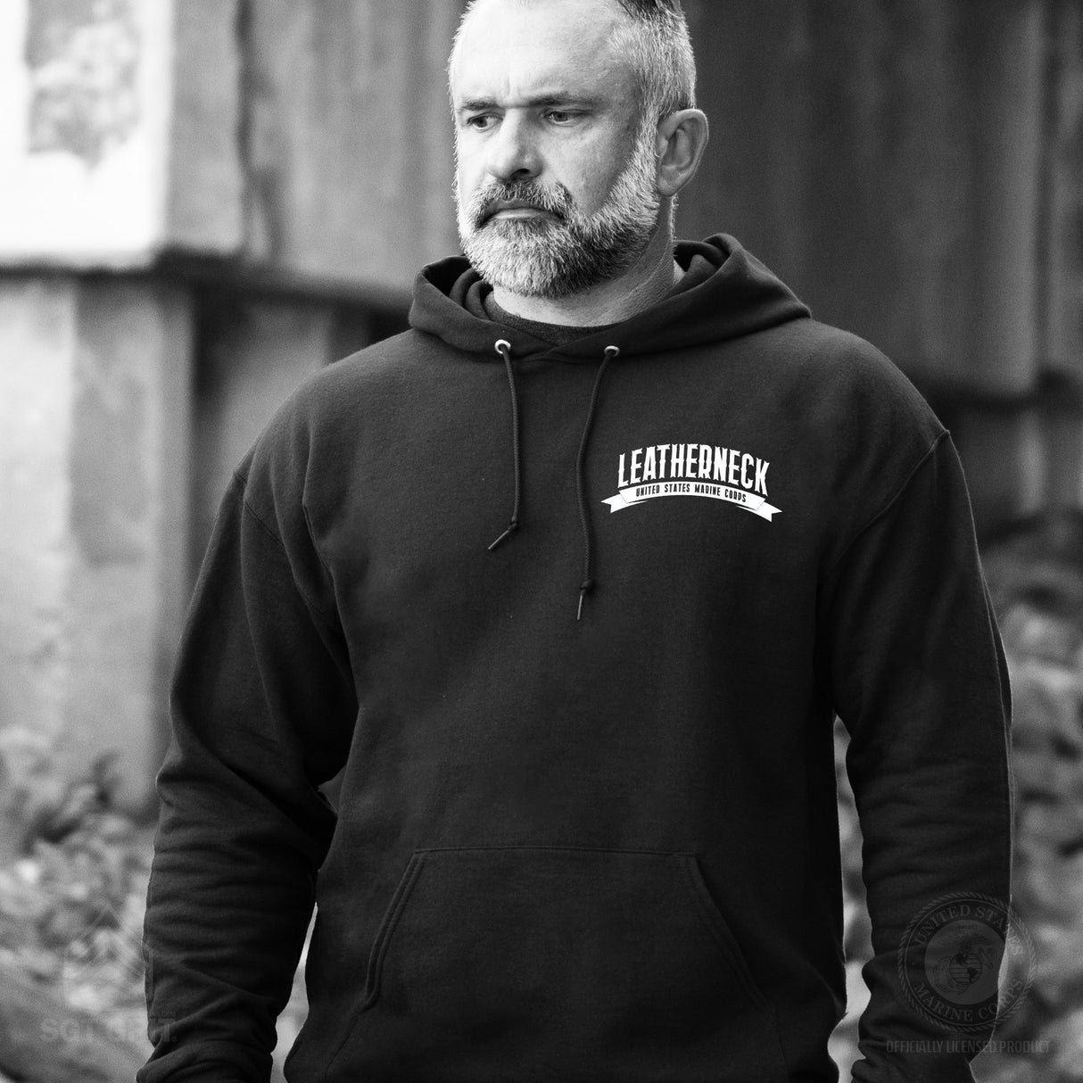 USMC Leatherneck Left Chest Hoodie- Black - SGT GRIT