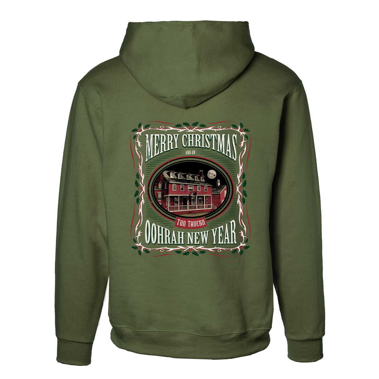 USMC Tun Tavern Christmas Hoodie Back Design- OD Green - SGT GRIT