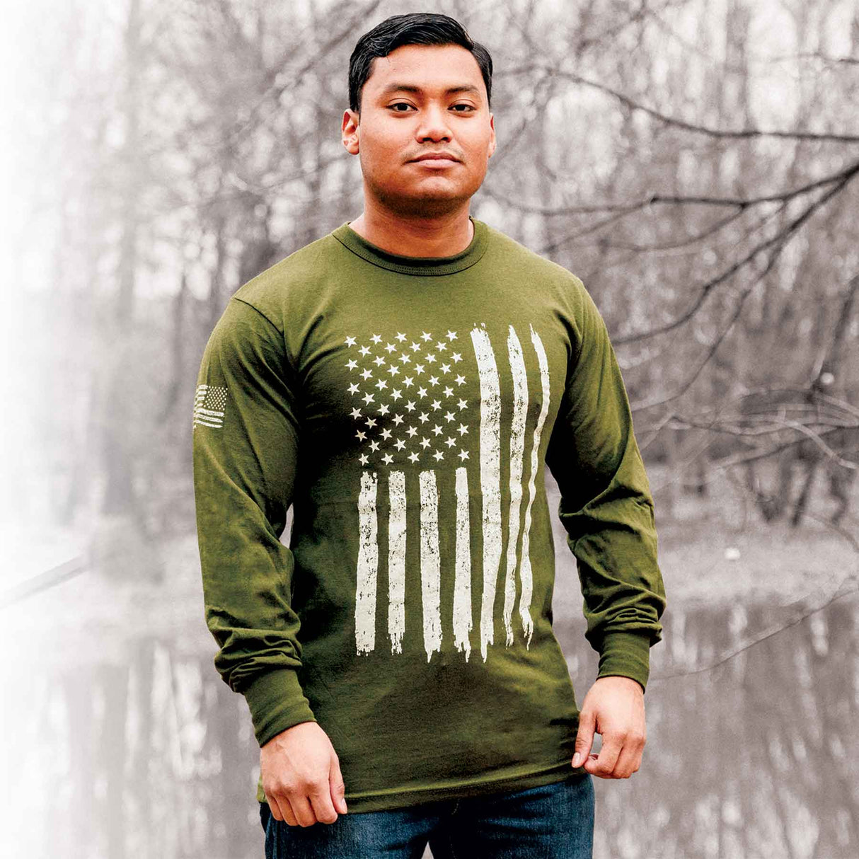 Distressed Flag Long Sleeve T-shirt - SGT GRIT