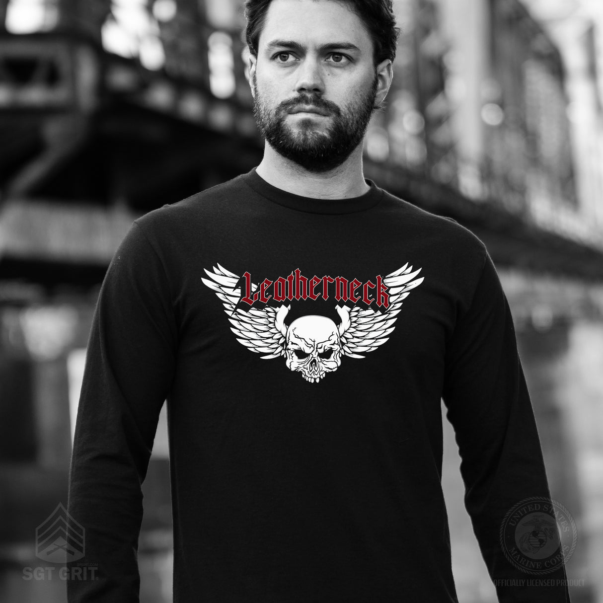 Leatherneck Skull Long Sleeve Shirt - Black - SGT GRIT