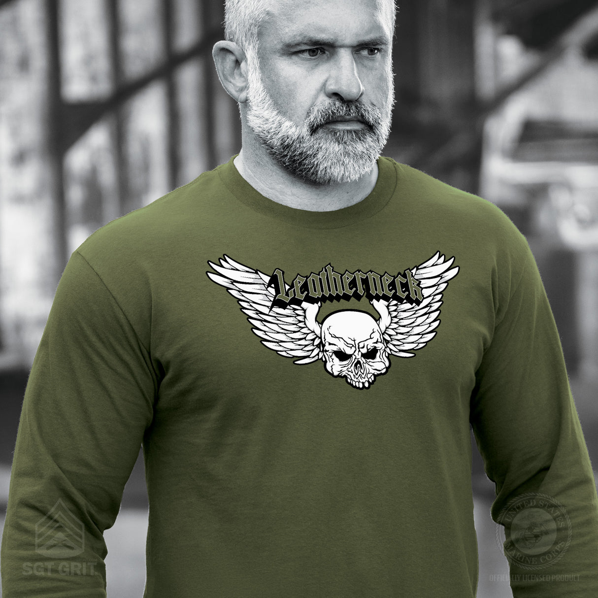 Leatherneck Skull Long Sleeve Shirt - OD Green - SGT GRIT