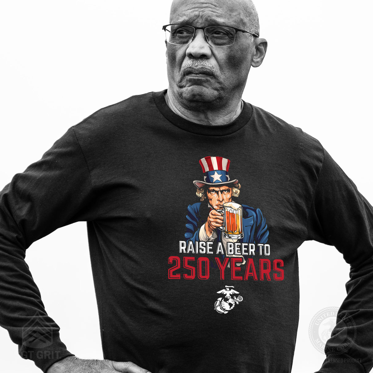 USMC Raise A Beer to 250 Years Long Sleeve Shirt - SGT GRIT