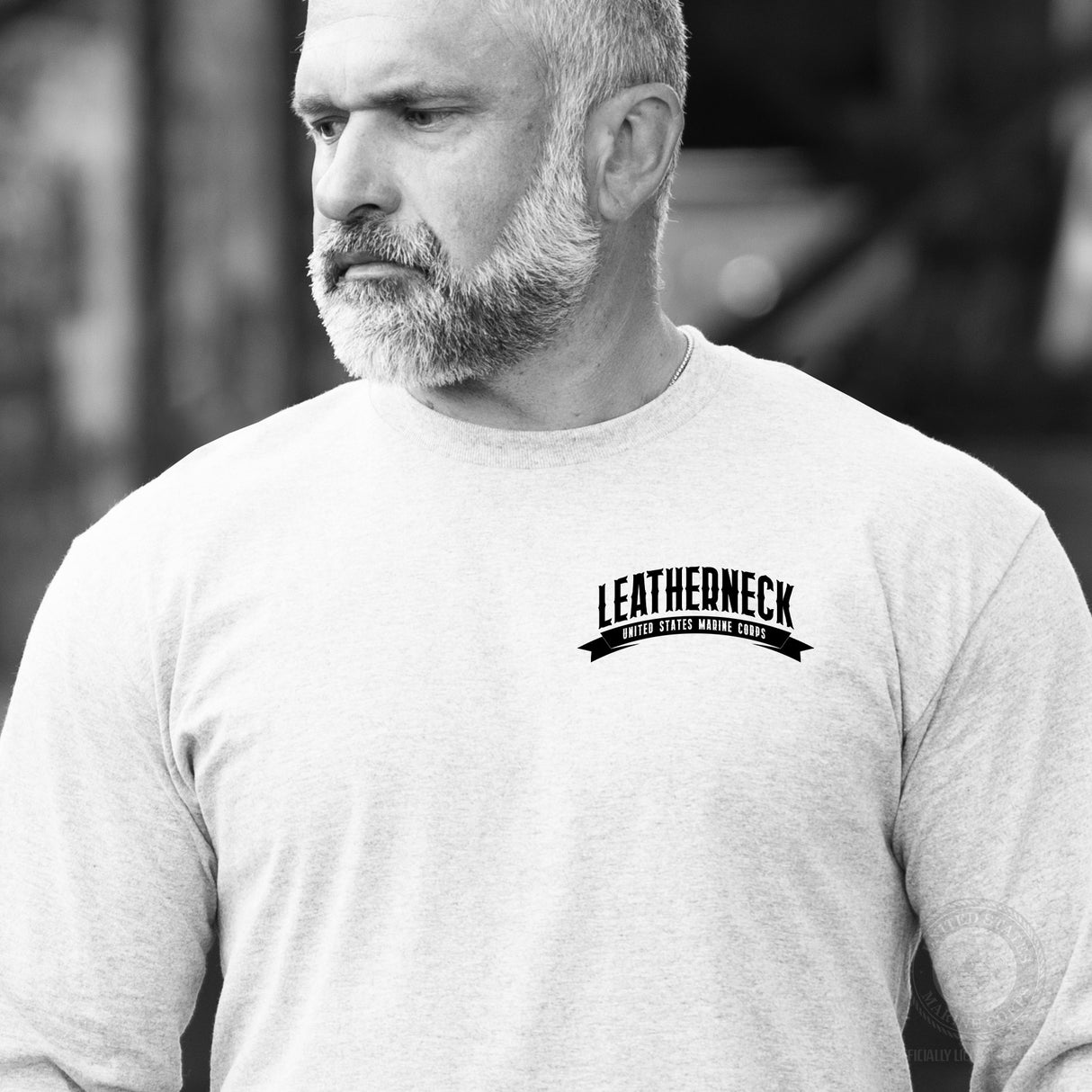 USMC Leatherneck Left Chest Long Sleeve Shirt- Gray - SGT GRIT