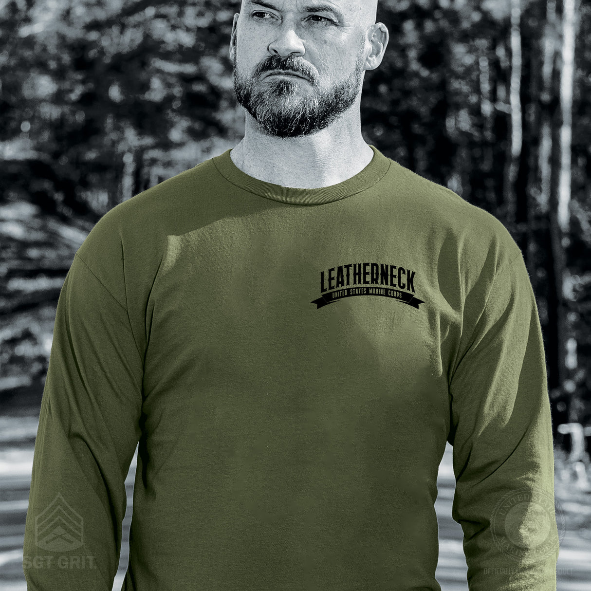 USMC Leatherneck Left Chest Long Sleeve Shirt- OD Green - SGT GRIT