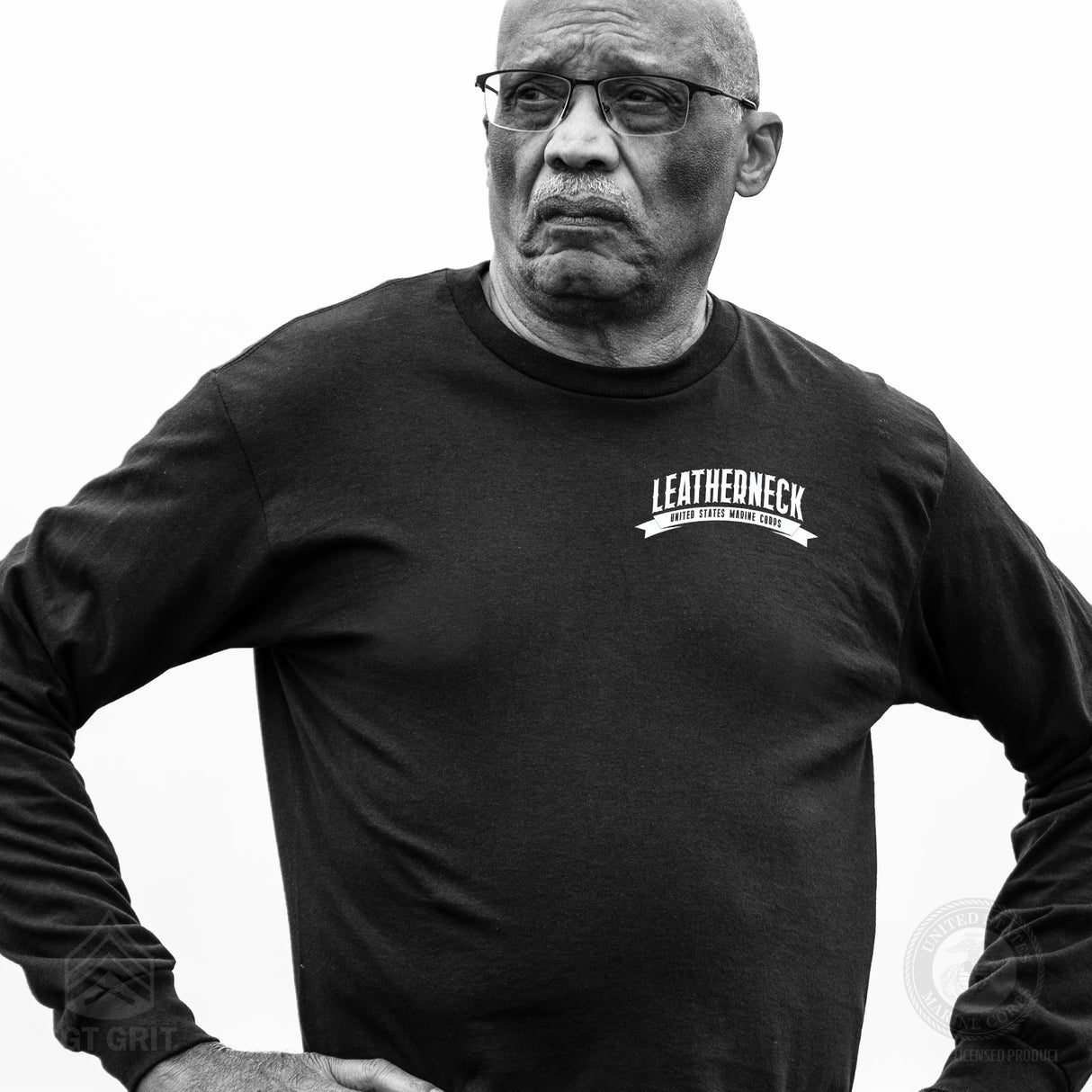 USMC Leatherneck Left Chest Long Sleeve Shirt- Black - SGT GRIT