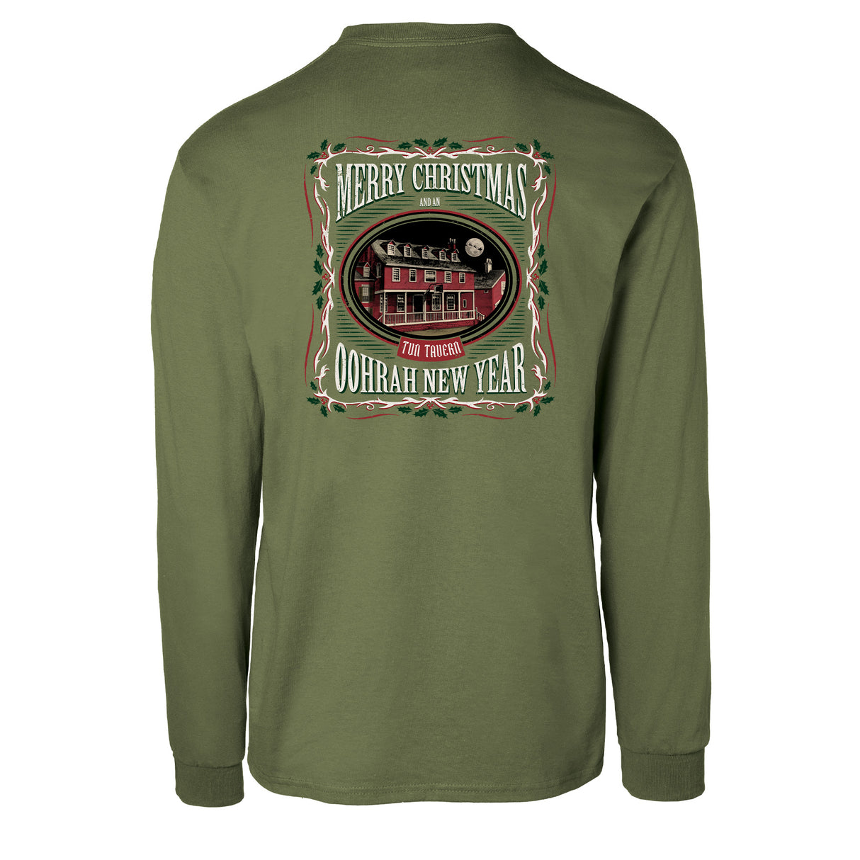 USMC Tun Tavern Christmas Long Sleeve T-Shirt Back Design- OD Green (Copy) - SGT GRIT