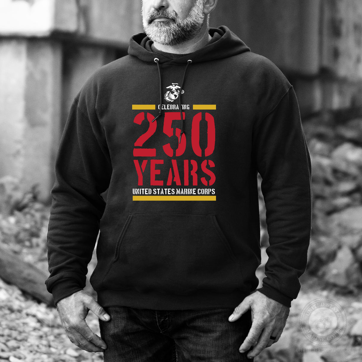 USMC Celebrating 250 Years Hoodie- Black - SGT GRIT