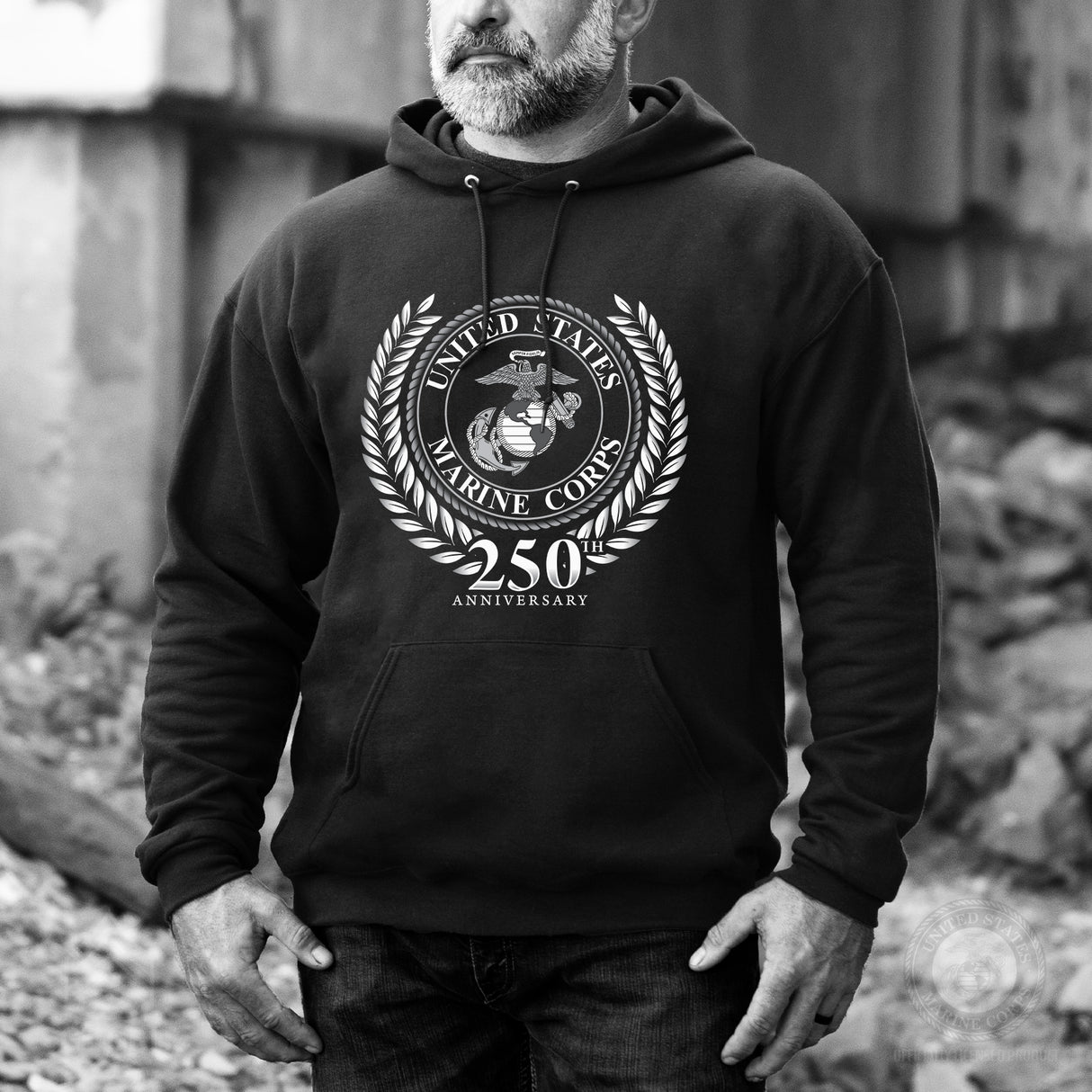USMC 250th Anniversary Grayscale Hoodie - SGT GRIT