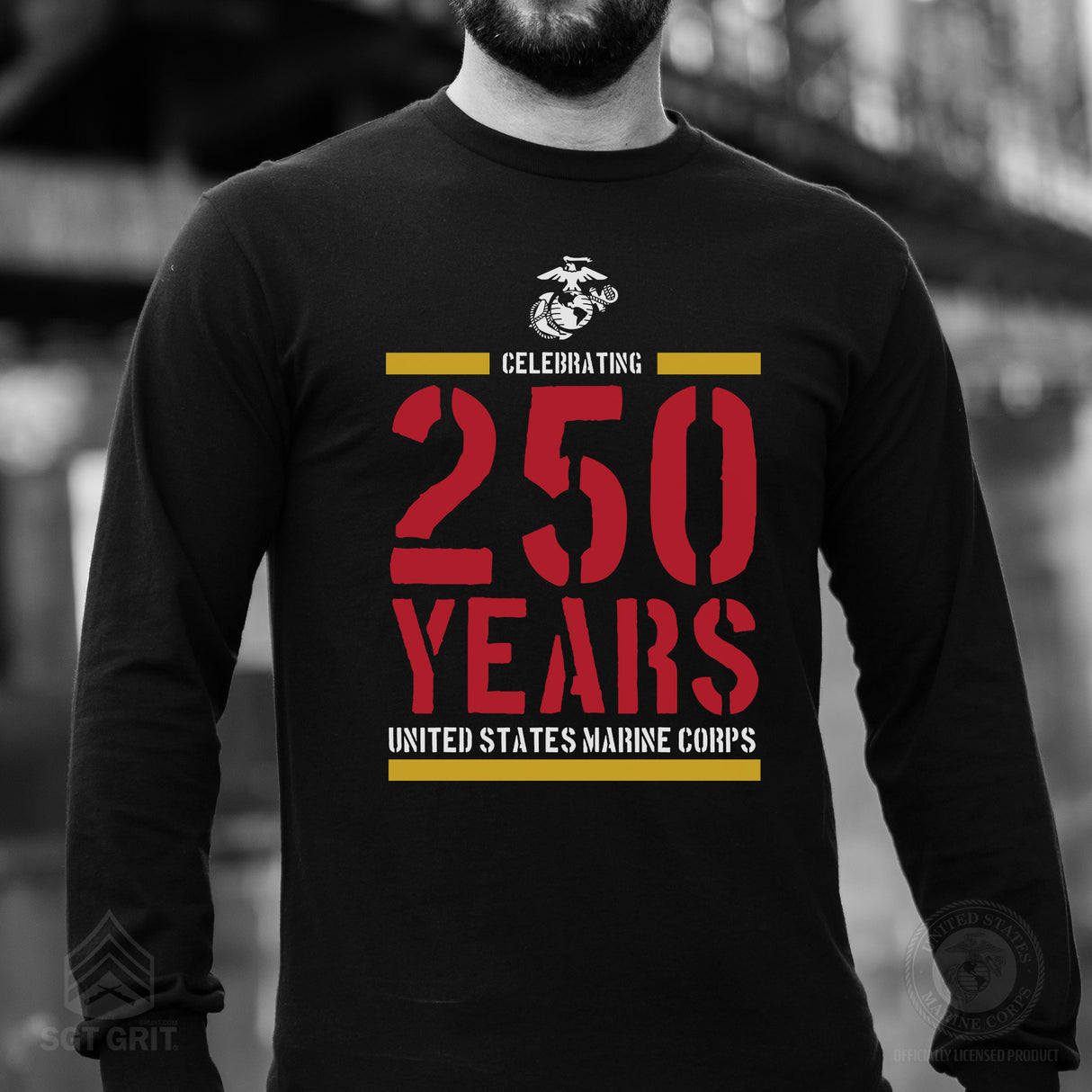 USMC Celebrating 250 Years Long Sleeve Shirt- Black - SGT GRIT
