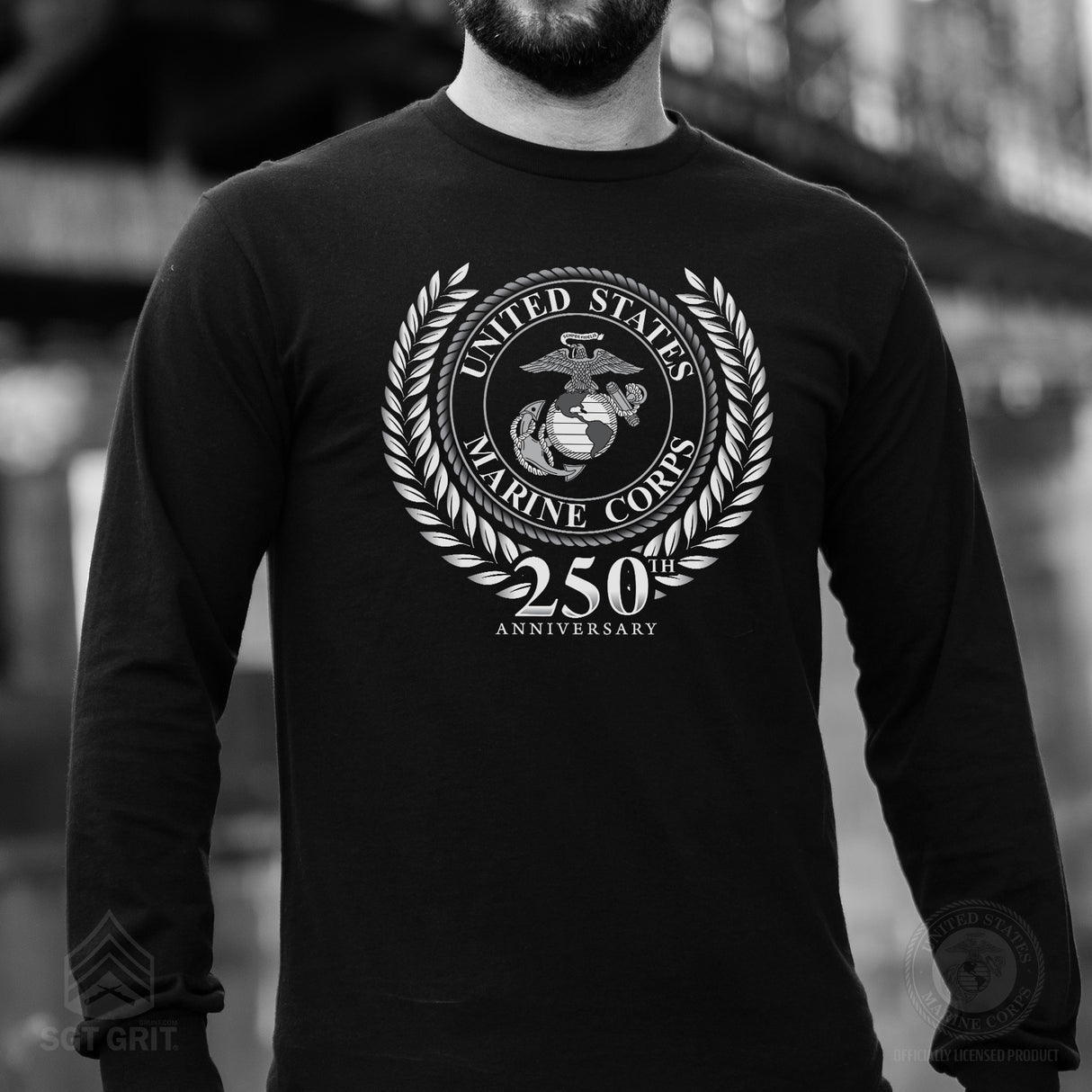 USMC 250th Anniversary Grayscale Long Sleeve Shirt - SGT GRIT