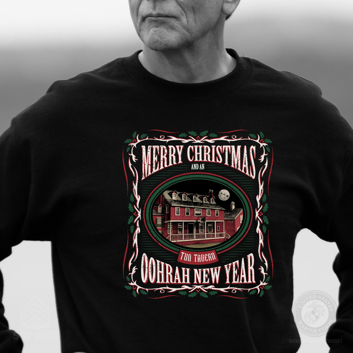 USMC Tun Tavern Christmas Sweatshirt- Black - SGT GRIT