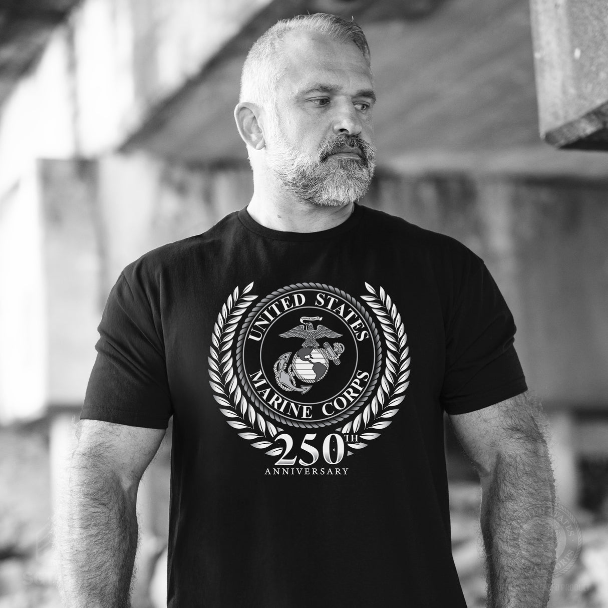 USMC 250th Anniversary Grayscale T-shirt - SGT GRIT