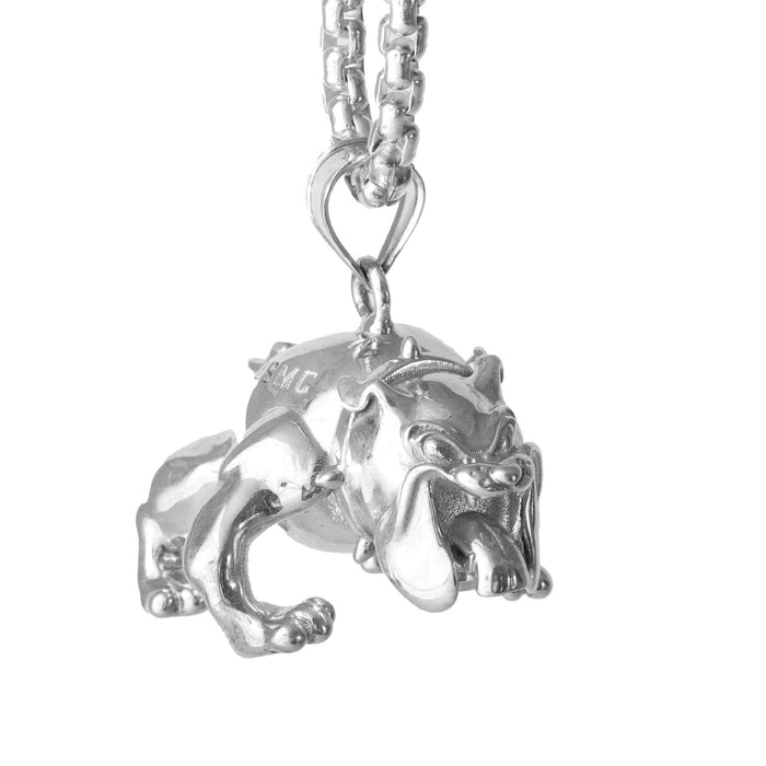USMC Devil Dog Pendant With Box Chain, Sterling Silver - SGT GRIT