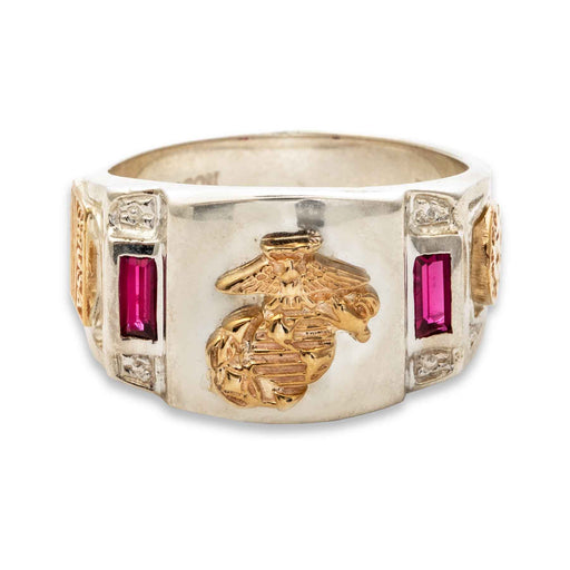 Silver Ring With 14K Gold EGA, Synthetic Rubies- Customizable - SGT GRIT