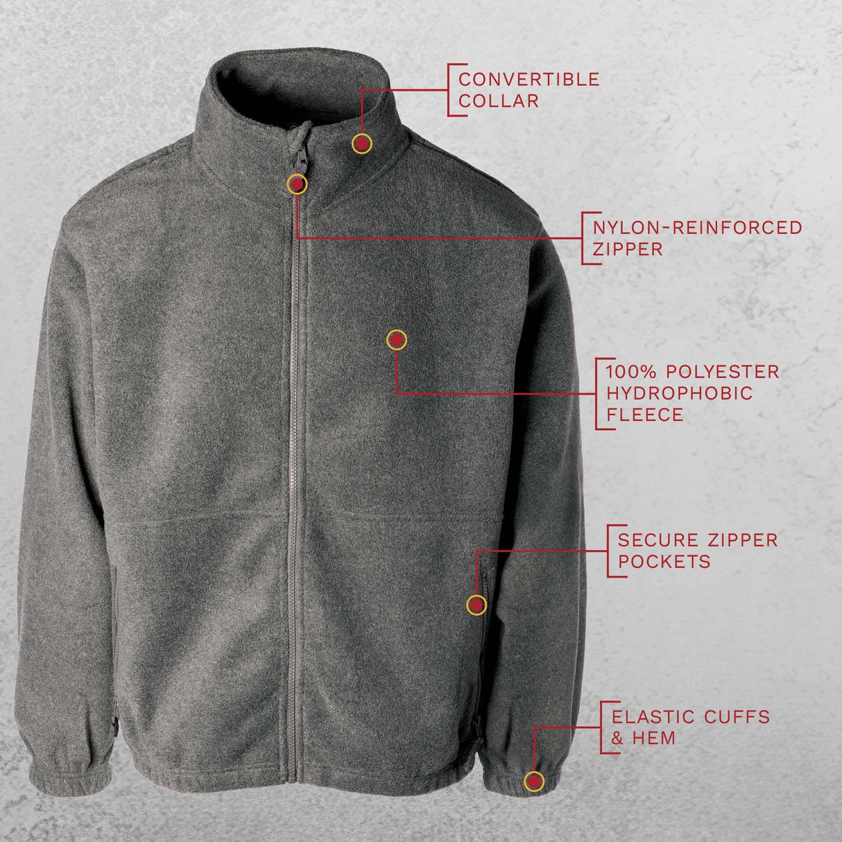 Marine Corps MOS Embroidered Fleece Full Zip - Gray with Black - SGT GRIT