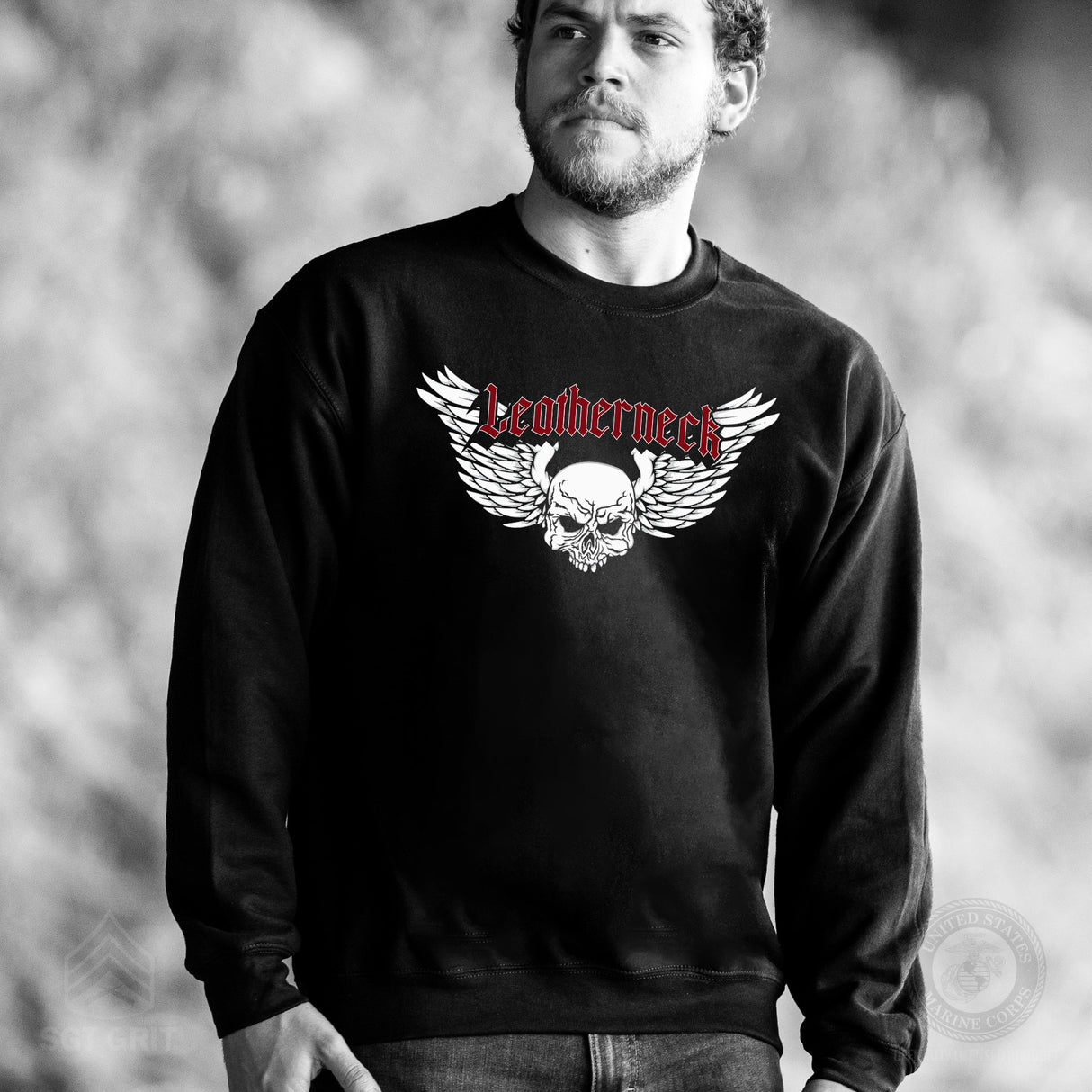 Leatherneck Skull Sweatshirt - Black - SGT GRIT
