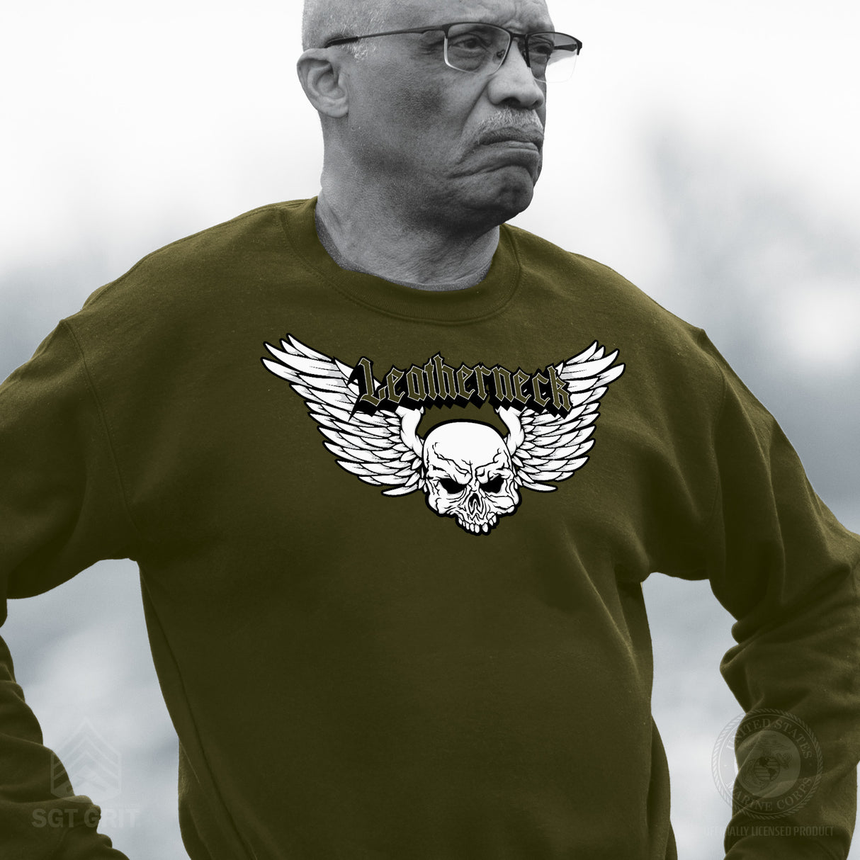 Leatherneck Skull Sweatshirt - OD Green - SGT GRIT