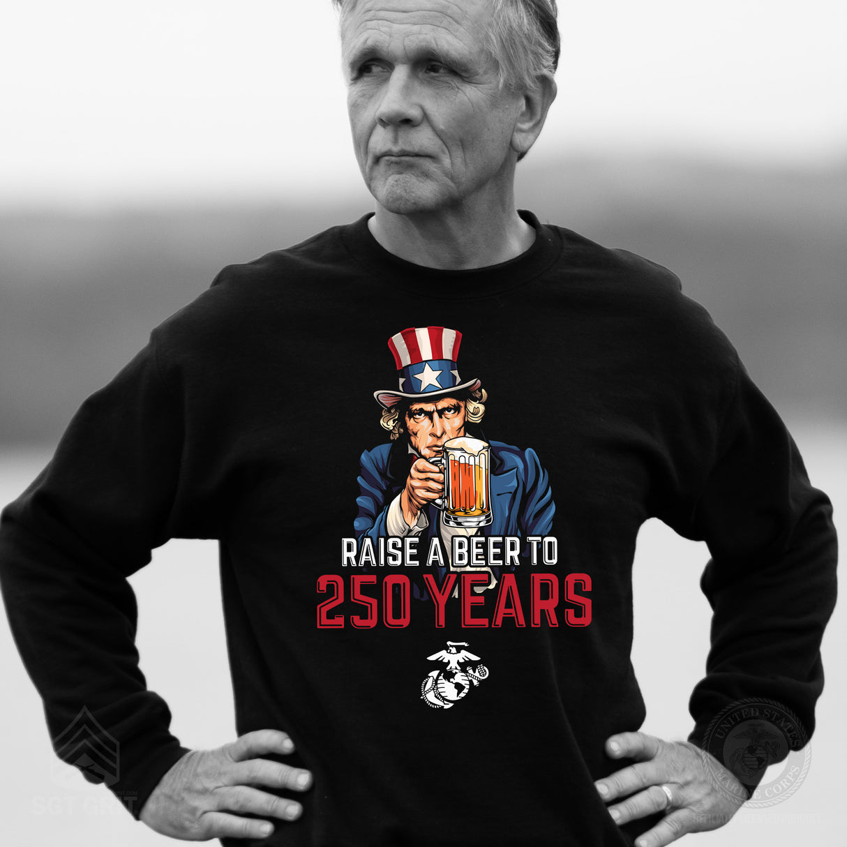 USMC Raise A Beer to 250 Years Sweatshirt - SGT GRIT