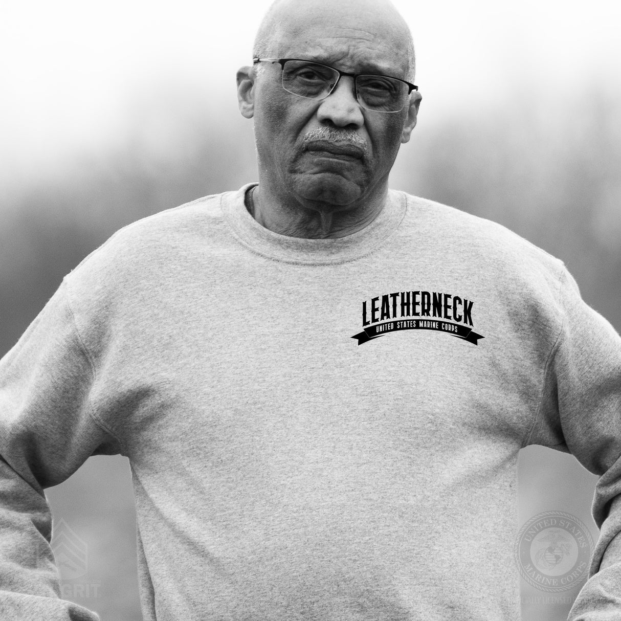 USMC Leatherneck Left Chest Sweatshirt- Gray - SGT GRIT