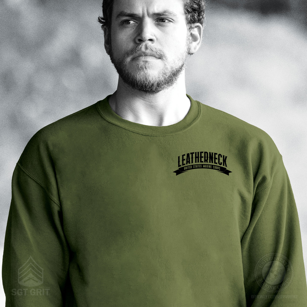 USMC Leatherneck Left Chest Sweatshirt- OD Green - SGT GRIT