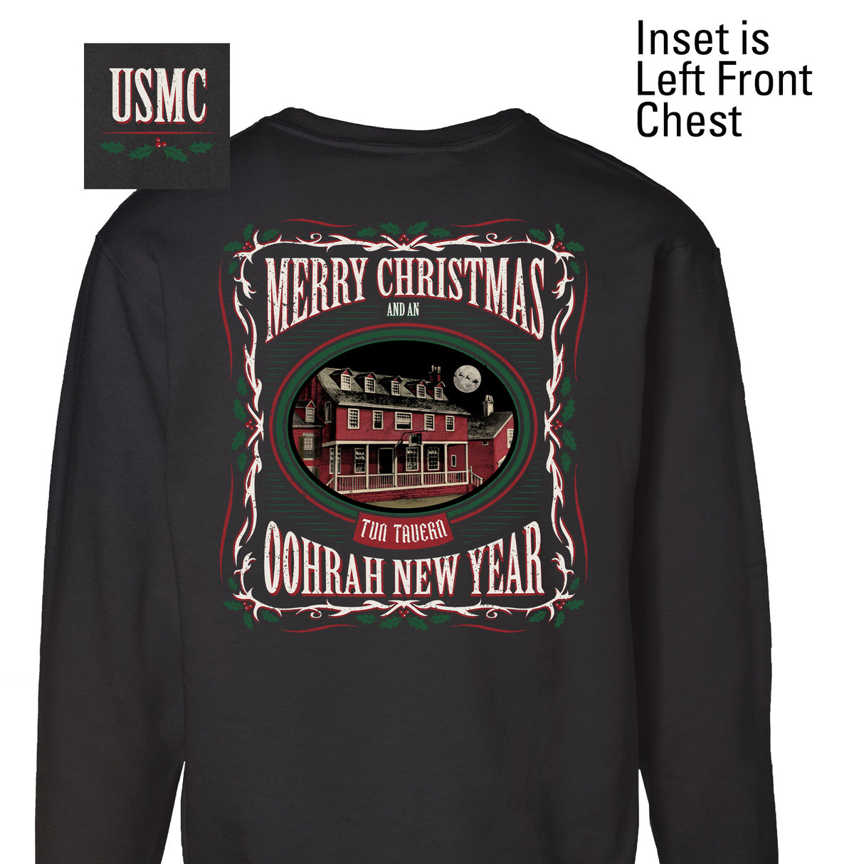 USMC Tun Tavern Christmas Sweatshirt Back Design- Black - SGT GRIT