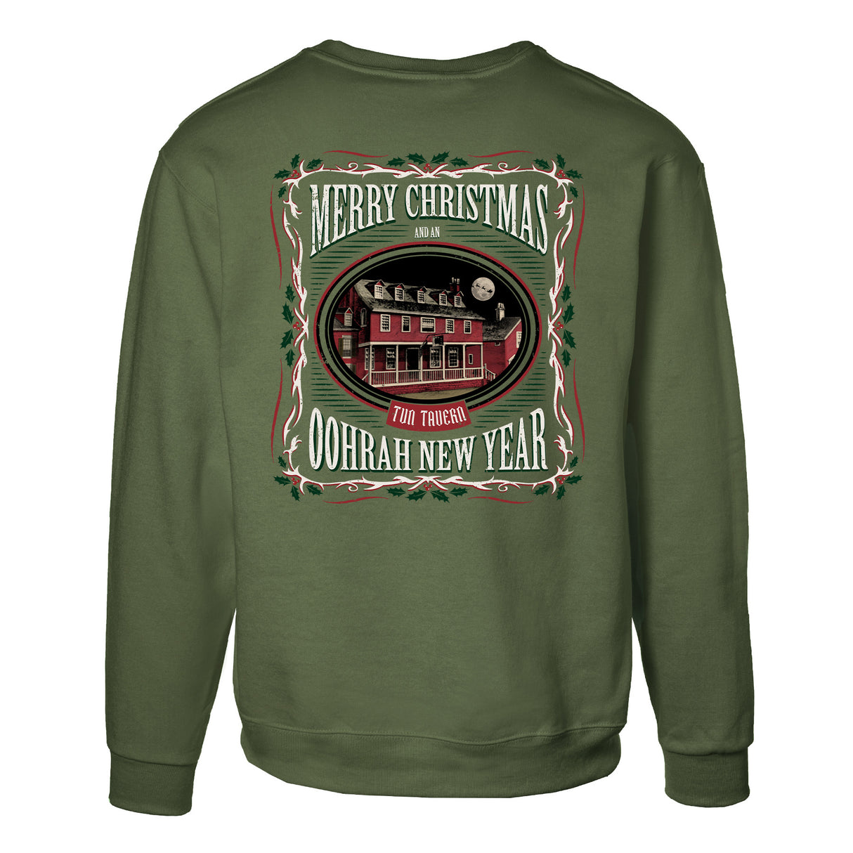 USMC Tun Tavern Christmas Sweatshirt Back Design- OD Green - SGT GRIT