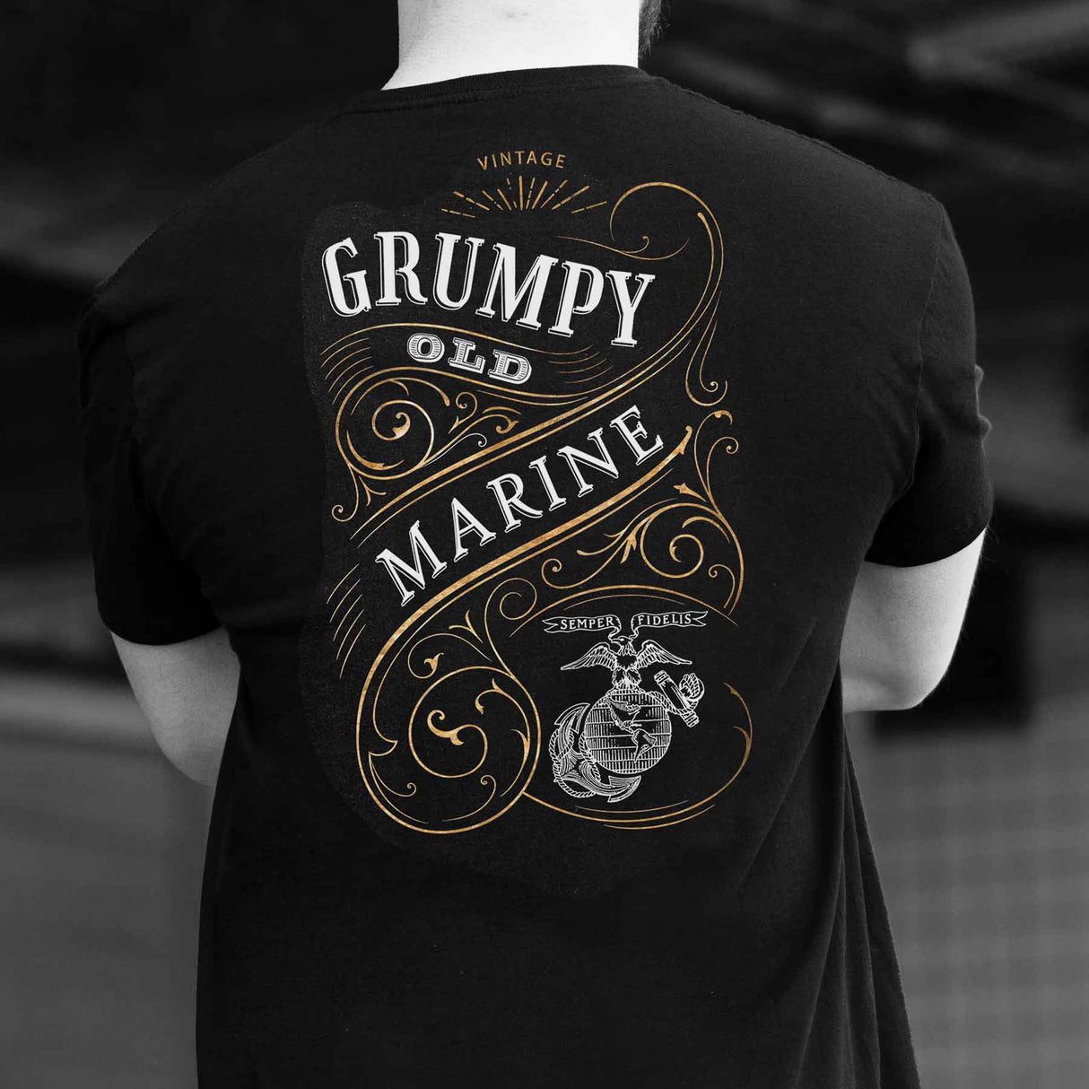 Grumpy Old Marine Vintage EGA Back With Front Pocket T-shirt - SGT GRIT