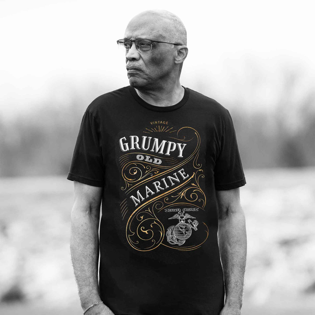 Grumpy Old Marine Vintage EGA Full Front T-shirt - SGT GRIT