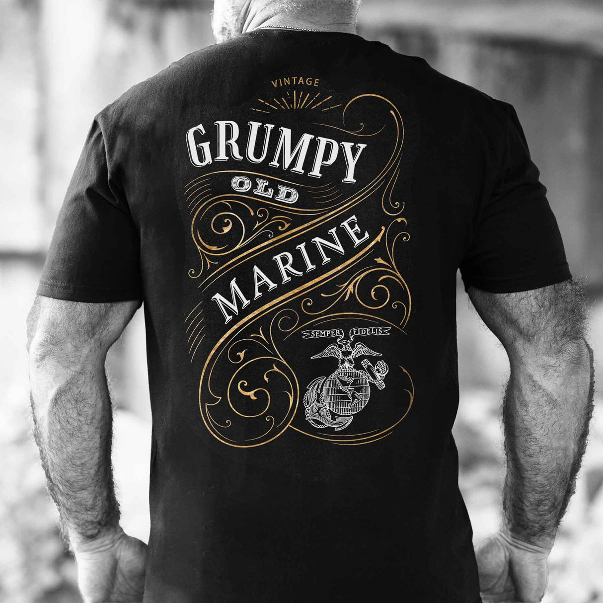 Grumpy Old Marine Vintage EGA Back With Left Chest T-shirt - SGT GRIT