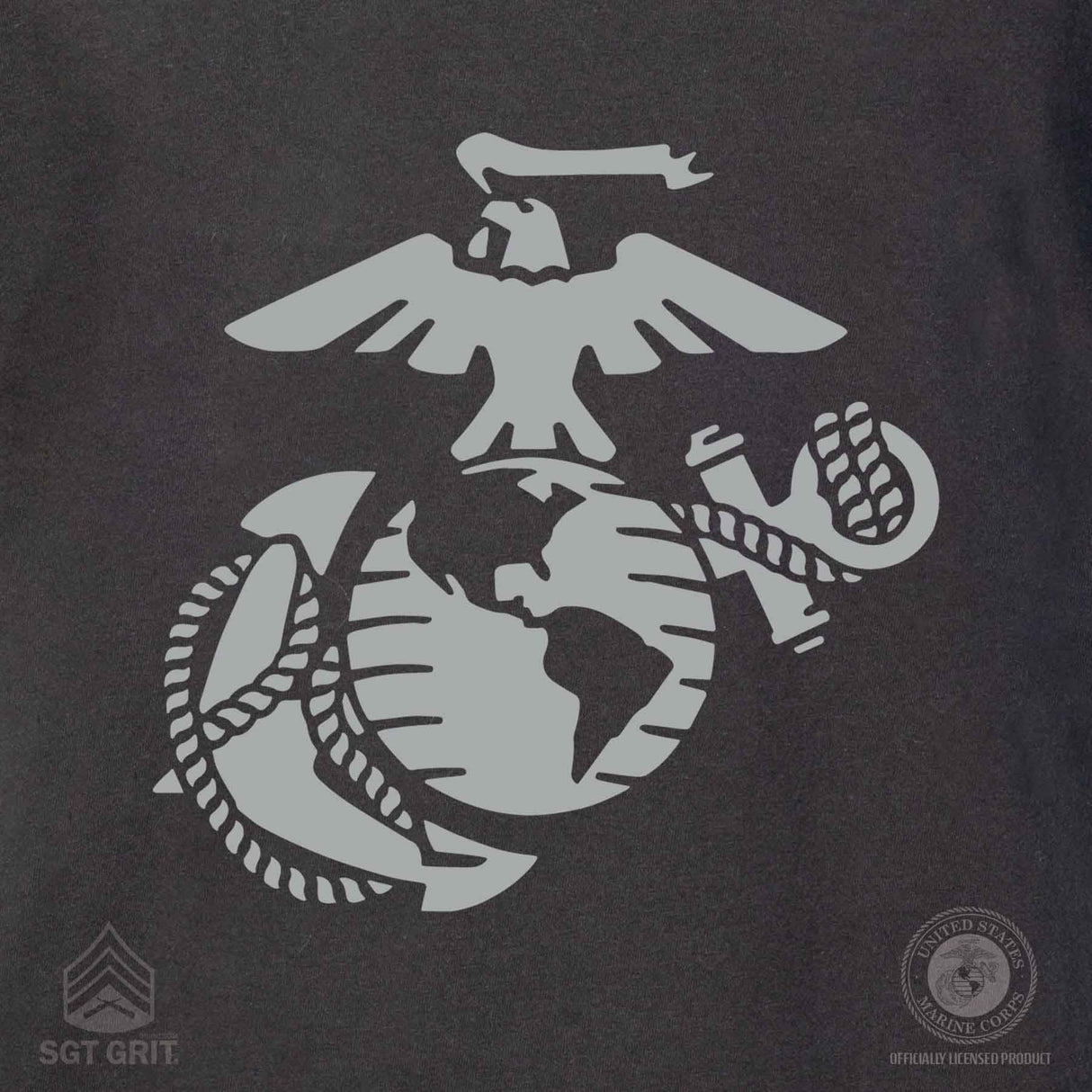 USMC Devil Dog Back With Left Chest T-shirt, Gray EGA - SGT GRIT