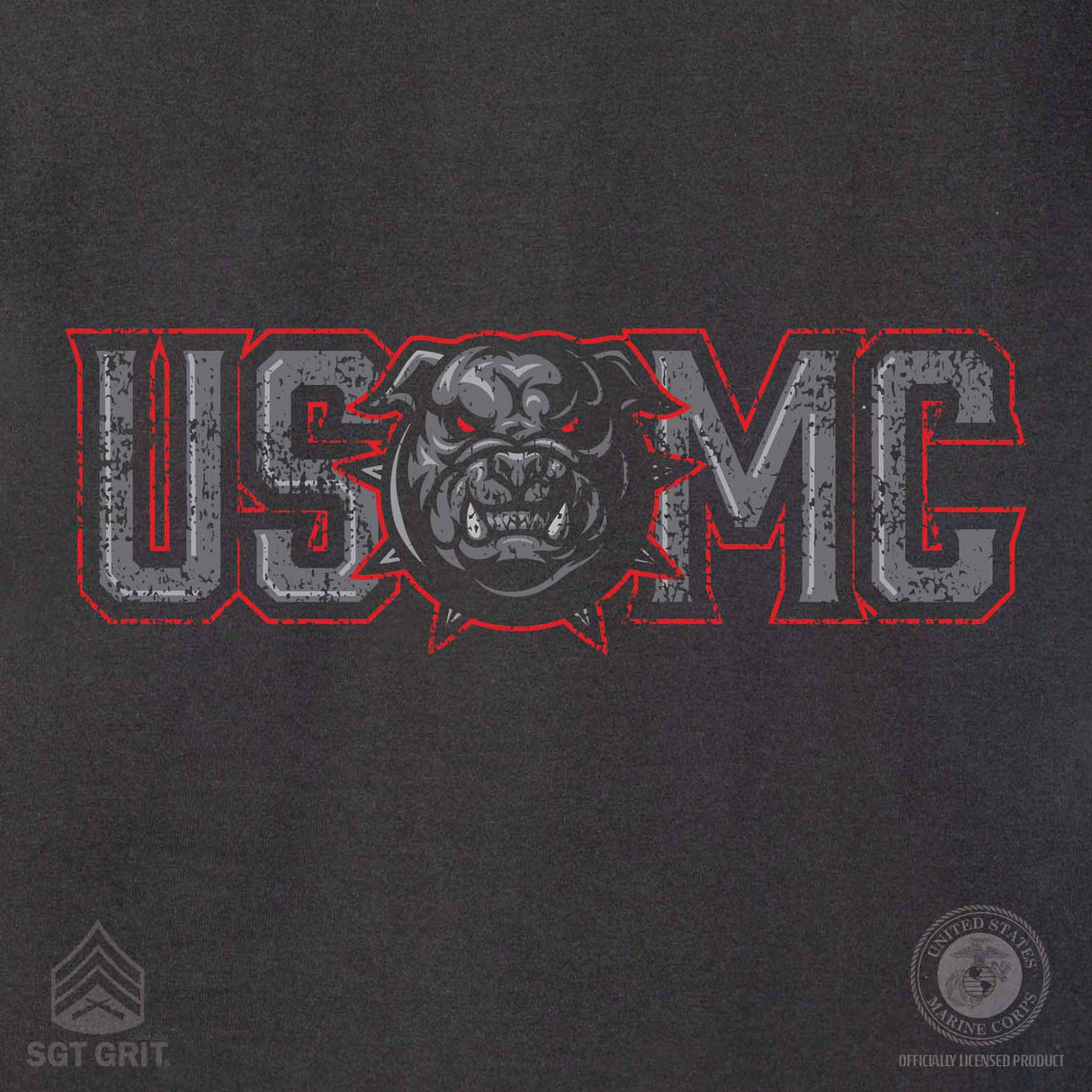 USMC Devil Dog Back With Left Chest T-shirt, Gray EGA - SGT GRIT
